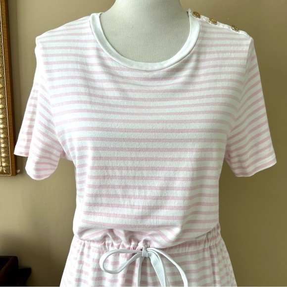 Draper James Tie Waist T-Shirt Dress in Light Pink Mariner Stripe Size Medium - Picture 11 of 16
